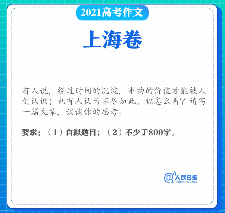 2021年上海高考作文題目公布：自擬題目