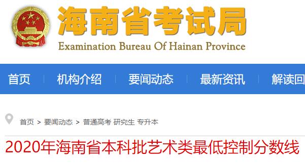 2020年海南省本科批藝術(shù)類最低控制分?jǐn)?shù)線