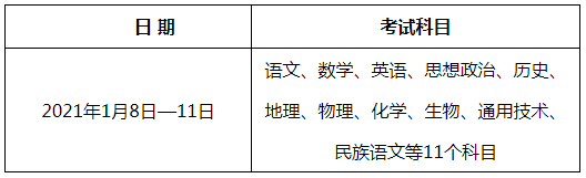 新疆會(huì)考時(shí)間2021年1月具體時(shí)間:1月8日-11日