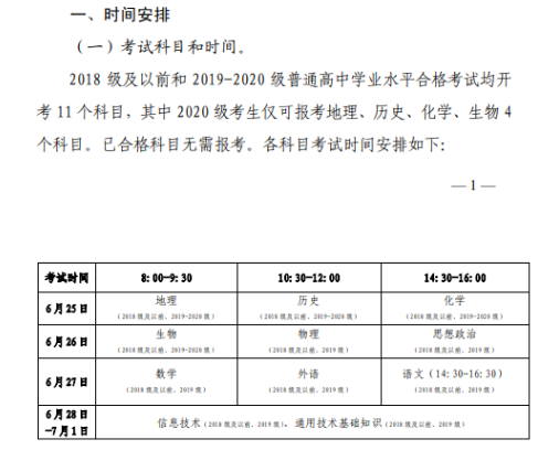 2021年山東夏季普通高中學(xué)業(yè)水平合格考試時(shí)間及科目安排