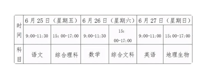 貴州中考時間2021具體時間科目安排：6月25日至27日