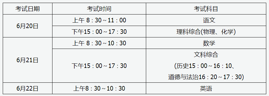 山西中考時間2021年具體時間安排表：6月20日、21日、22日