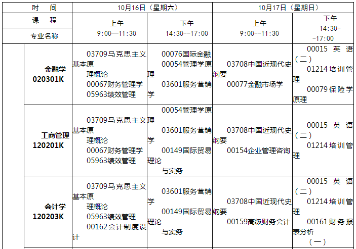 江西自考時間2021年10月具體時間安排：10月16日至17日