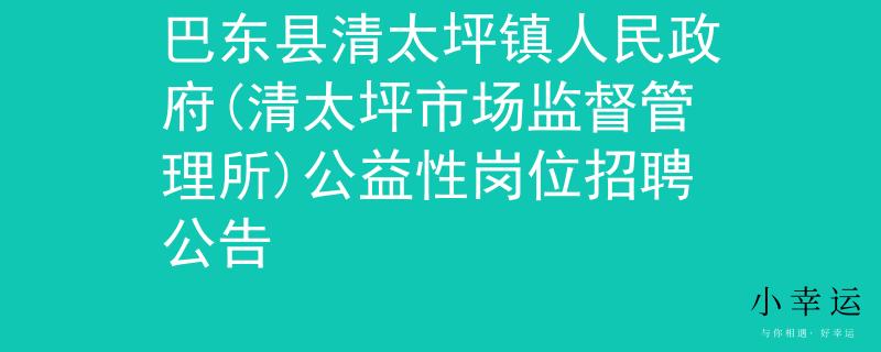 巴東縣清太坪鎮(zhèn)人民政府(清太坪市場監(jiān)督管理所)公益性崗位招聘公告